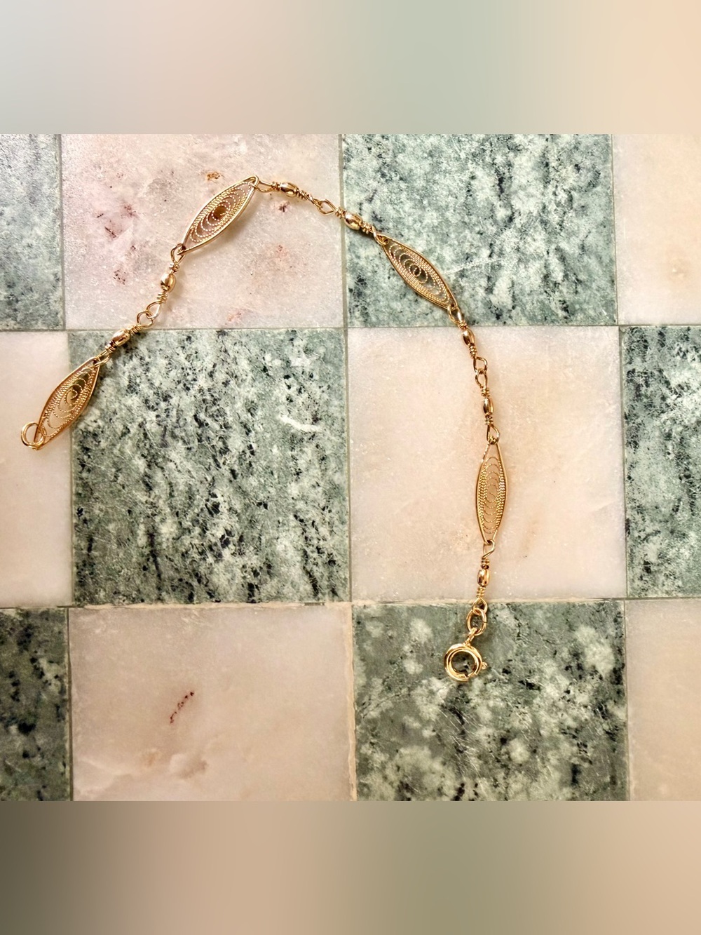Avon Gold Filigree Marquise Link Bracelet